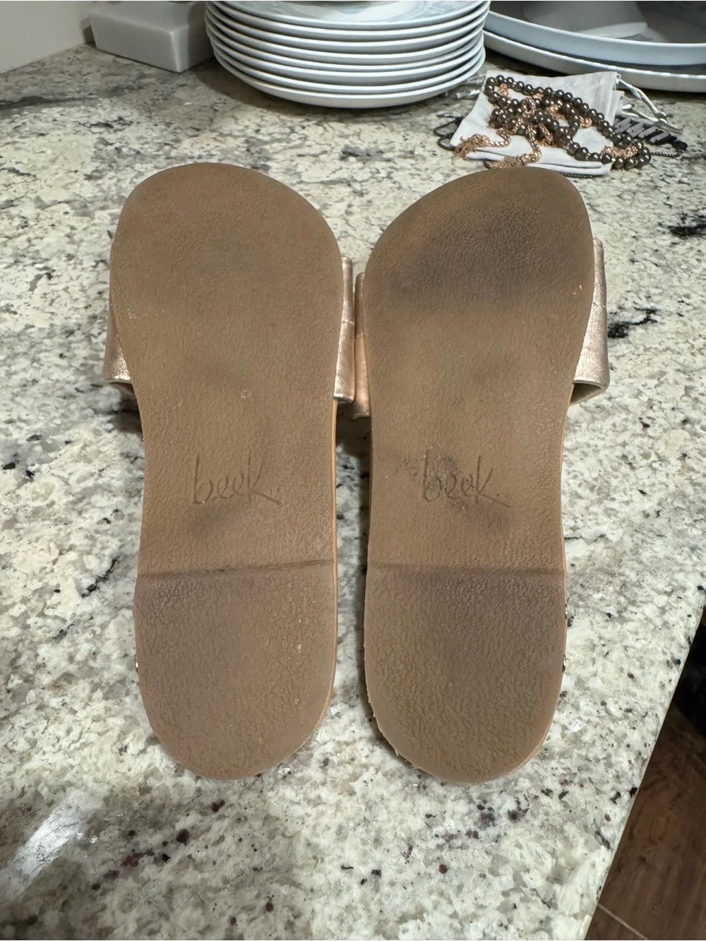 Beek Sugarbird Metallic Gold Slide Sandals